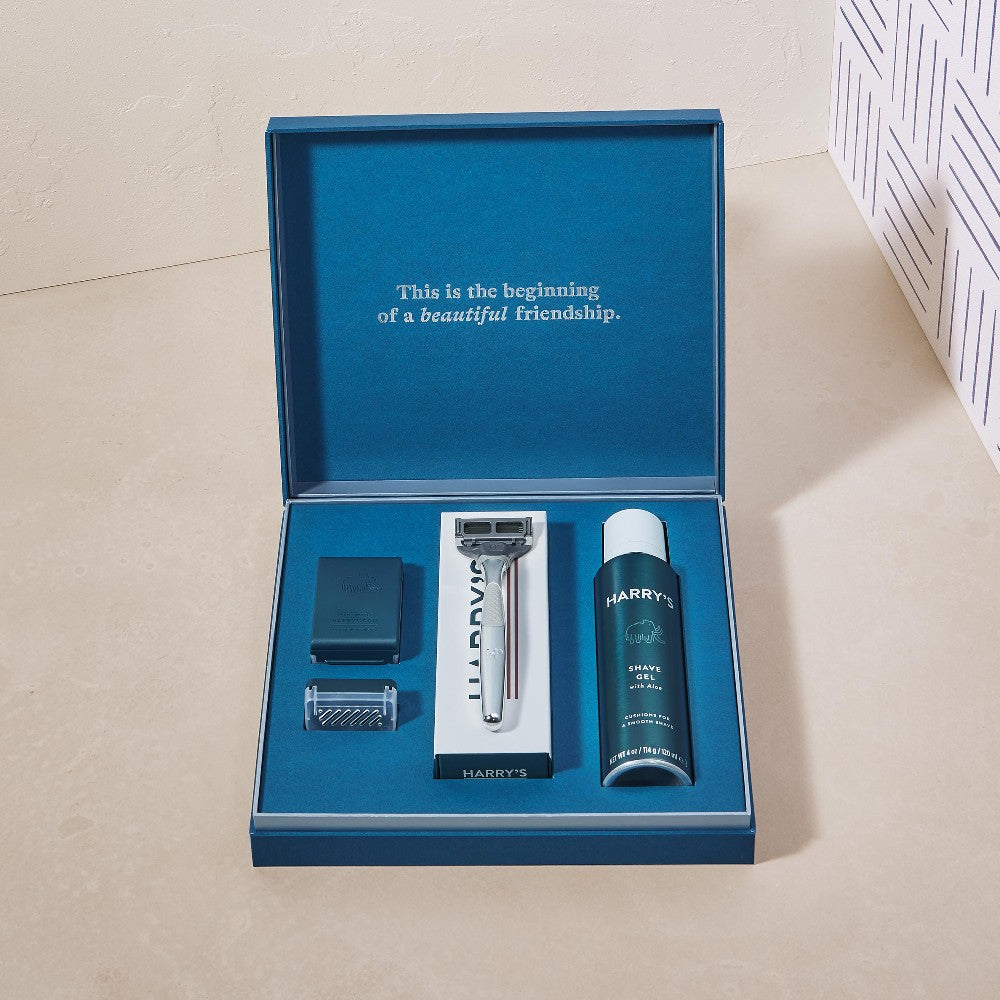 Harry’s Chrome Gift Set with 3 Razor Blades + Shave Gel