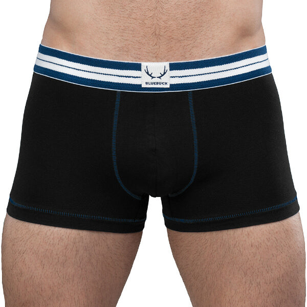 Bluebuck Black Trunks, with navy stitching